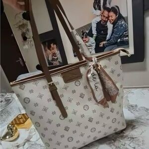 Designer Beige and Brown Tote Bag